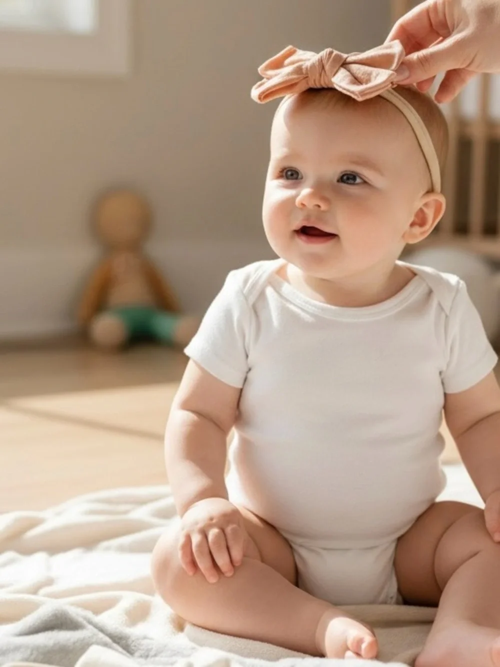 Handmade Baby Hair Bows Set of 3 | Stretchy Nylon Headbands | Soft Linen Texture